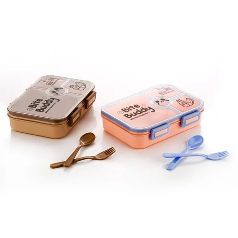 Puno Bite Buddy Kids Lunch Box Leakproof Bento Tiffin Box with 3 Compartments
