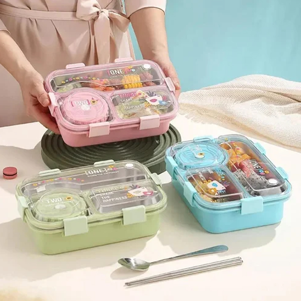 Lunch Box 3 Compartment Out Side-Leak-Proof BPA Free Stainless Steel, Lunch Box for Kids